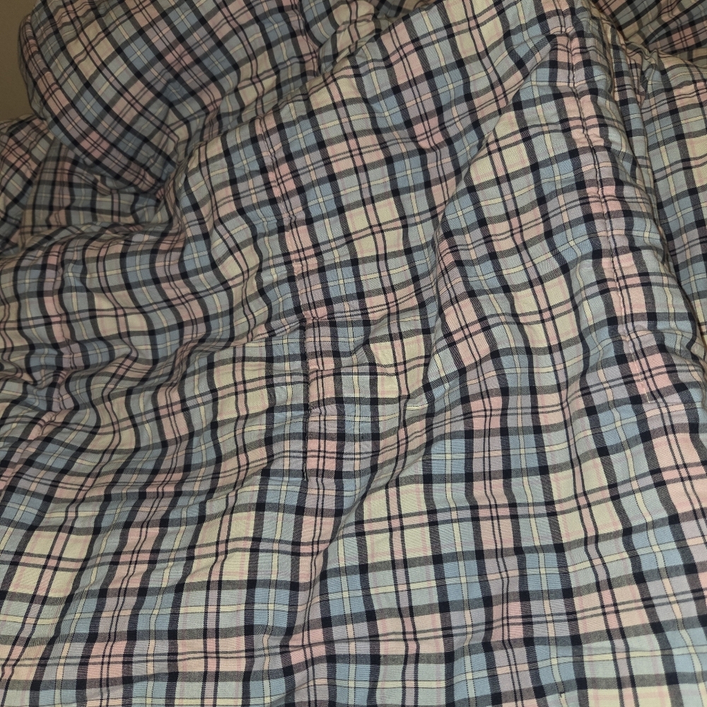 Tommy Hilfiger Home Twin Comforter Blue Plaid Cotton Textured Pleated Crinkled - Picture 6 of 7